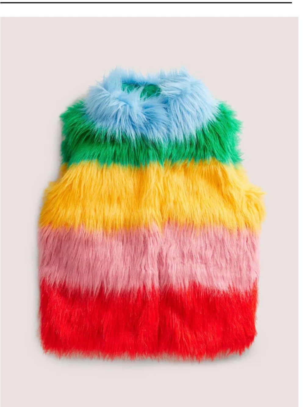 Mini Boden Kids Rainbow Faux Fur Vest in Blue, Green, Yellow, Pink & Red